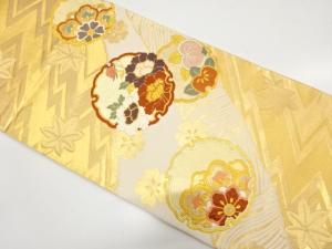 雪輪に牡丹・橘・華紋織り出し　振袖用袋帯